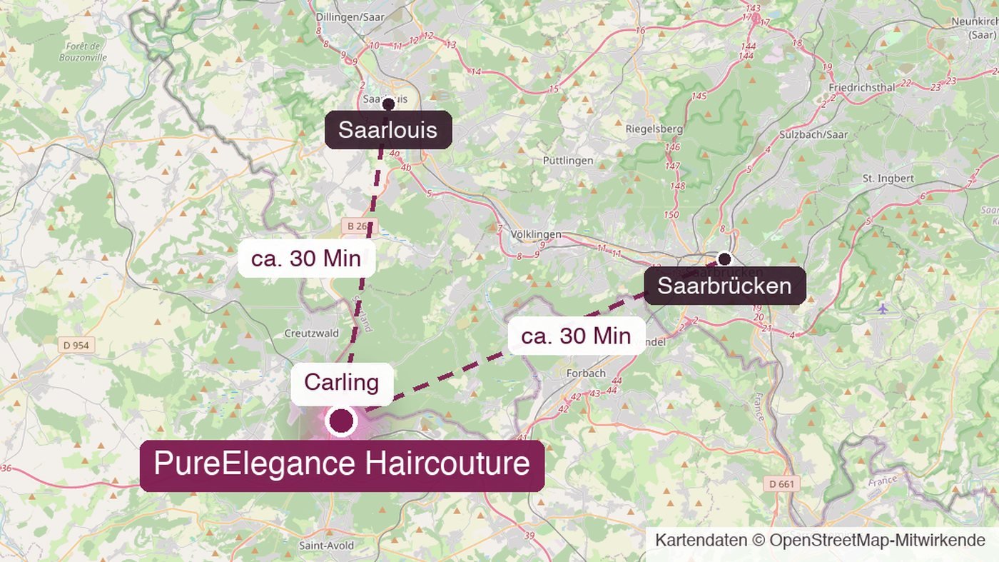 Lageplan: das Studio in Carling liegt rund 30 Minuten von Saarlouis und von Saarbrücken entfernt